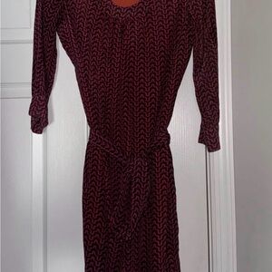 Chic Long Sleeve Black and Burgundy Dress